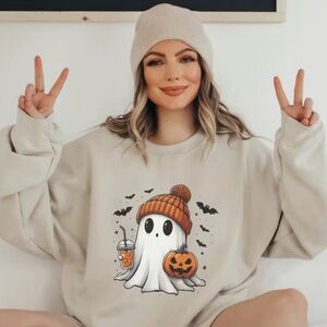 Spookey Season Ghost with Pumpkin Spice  Latte Crew Neck Sweater